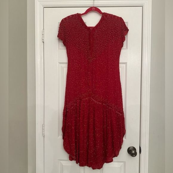 Vintage Red Beaded Silk Gatsby Flapper Dress Women’s XL - Picture 10 of 10